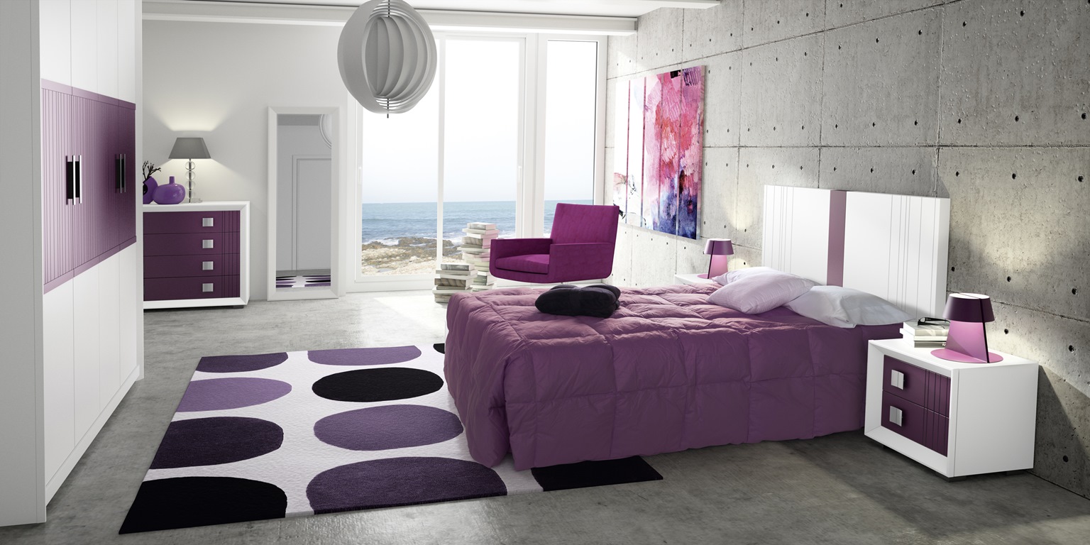 dormitorio en tonos violetas